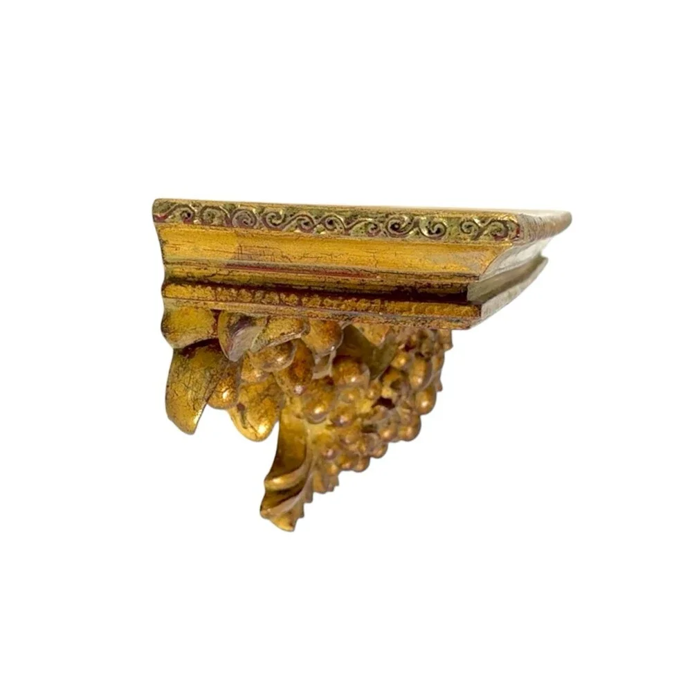 Vintage Florentine Gold Giltwood Wall Shelf Grapes Rococo Baroque Italian